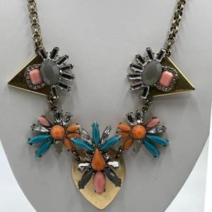 J. Crew Vintage Orange Gray
Pink Blue Statement‎ Rhinestone
Necklace Goldtone